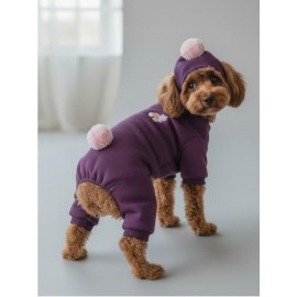 Purple PonPon Pony Köpek Tulumu & Bere Takımı | Şardonlu Polar Kumaş | Küçük Irk Köpekler İçin | Tüy Dökülmesini Azaltır