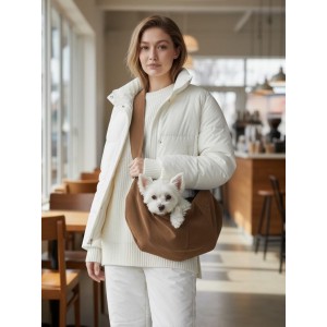 Açık Kahve Güderi Dokulu Köpek Taşıma Çantası – Emniyet Kemerli