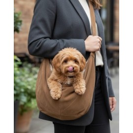 Açık Kahve Güderi Dokulu Köpek Taşıma Çantası – Emniyet Kemerli