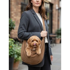 Açık Kahve Güderi Dokulu Köpek Taşıma Çantası – Emniyet Kemerli