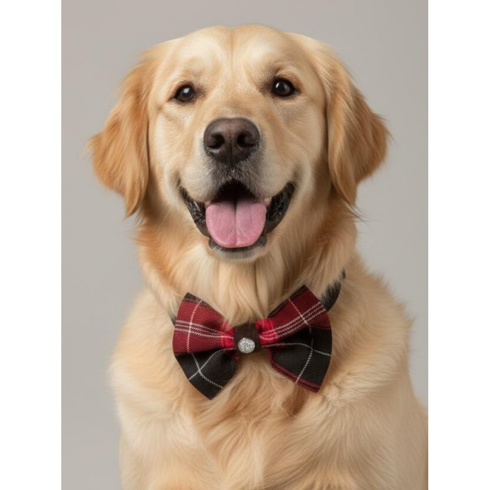 Aristokrat Büyük ve Orta Irk Köpek Papyonu | Ekose Desen Silver Taşlı Şık Aksesuar