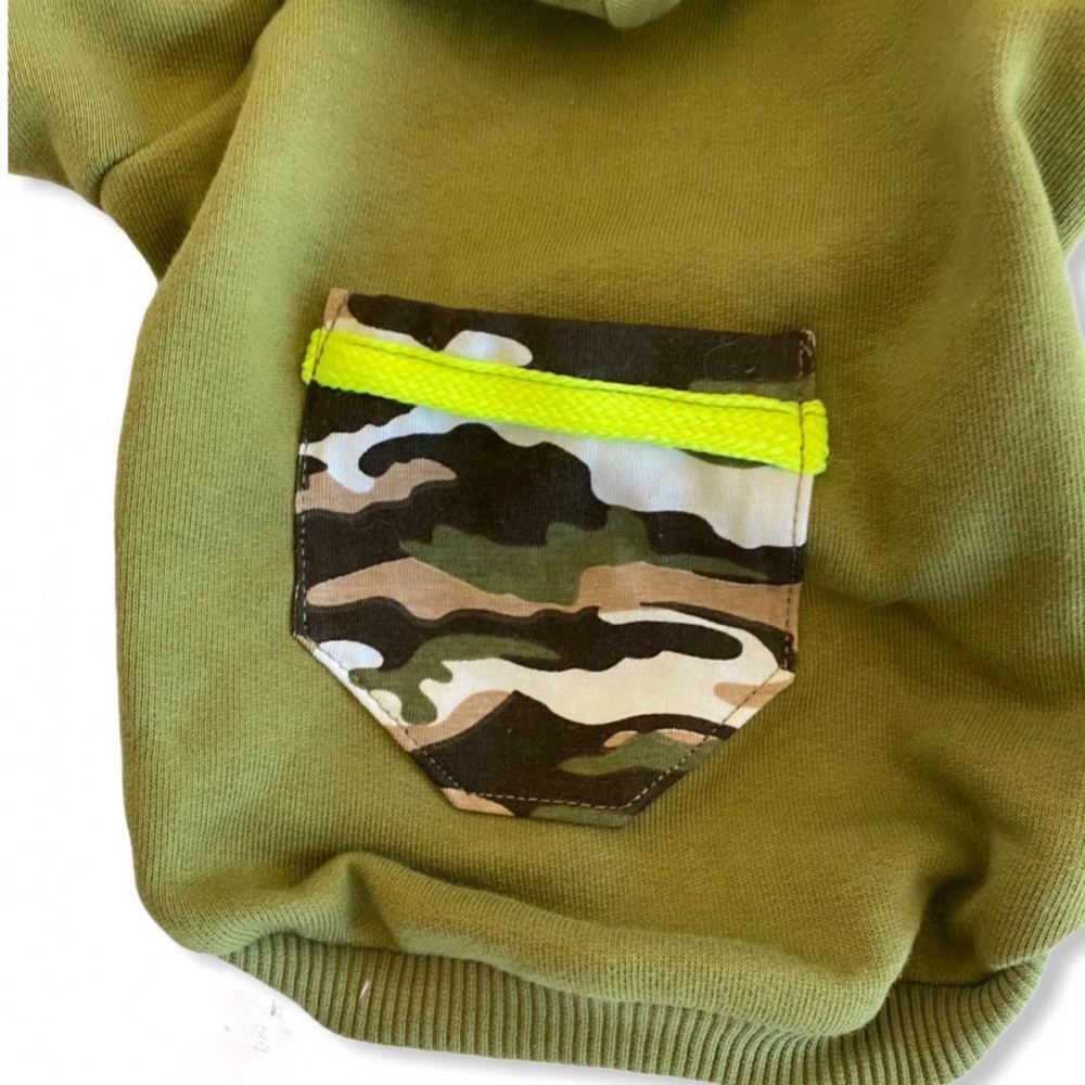 Athletique Green Camouflage Kapsonlu Sweatshirt Kedi Süeteri Kedi Kıyafeti