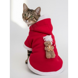 Bear Biscotti Kırmızı Xmas Kedi Kıyafeti | Kapüşonlu Polar Noel Sweatshirt | Küçük Irklar İçin