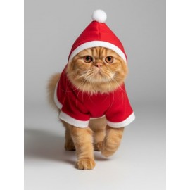 Yılbaşı Ağacı Kırmızı Polar Kedi Kıyafeti | Kapüşonlu Noel Kedi Sweatshirt | Küçük Irklar İçin