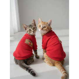 Sevimli Çilek Detaylı Kırmızı Kedi Polar Sweatshirt