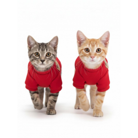 Sevimli Çilek Detaylı Kırmızı Kedi Polar Sweatshirt