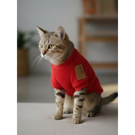 Sevimli Çilek Detaylı Kırmızı Kedi Polar Sweatshirt