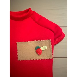 Sevimli Çilek Detaylı Kırmızı Kedi Polar Sweatshirt