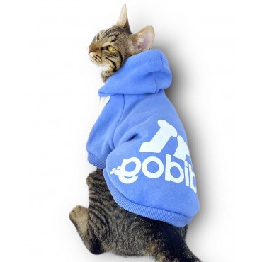 Bebek Mavisi Adidog Kapşonlu Kedi Sweatshirt Kedi Kazağı