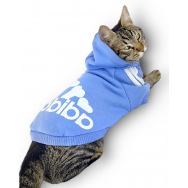 Bebek Mavisi Adidog Kapşonlu Kedi Sweatshirt Kedi Kazağı 