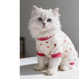 Tatlı Çilek Kedi Tulumu | Pamuklu Penye Kedi Kıyafeti | Küçük Irklar İçin | Tüy Dökülmesini Azaltır