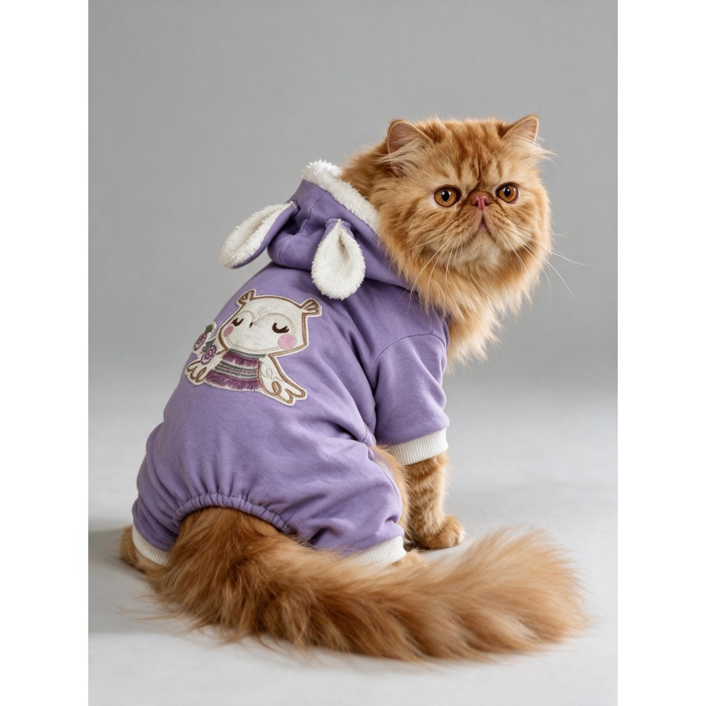 Bibelot Lavender Polar Kedi Tulumu | Yumuşacık ve Sıcacık Bunny Kulaklı Tulum