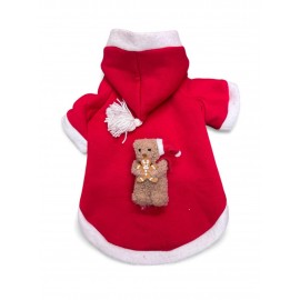 Biscotti Bear Kırmızı Xmas Köpek Kıyafeti | Kapüşonlu Polar Noel Sweatshirt | Küçük Irklar İçin