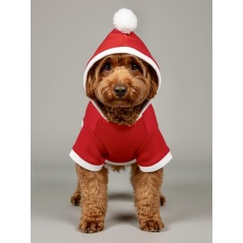 Biscotti Bear Kırmızı Xmas Köpek Kıyafeti | Kapüşonlu Polar Noel Sweatshirt | Küçük Irklar İçin