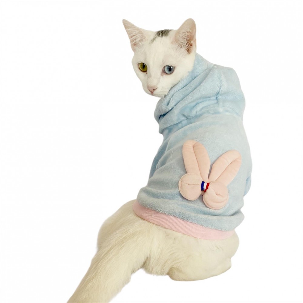 Blue Pink Bunny Sweatshirt Kedi Süeteri Kedi Kıyafeti 