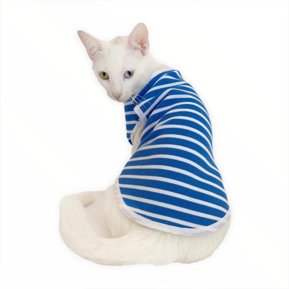Blue White Stripe Atlet  by Kemique  Kedi Kıyafeti  Kedi Elbise