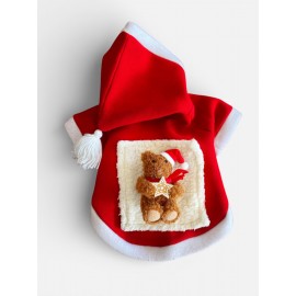 Boo BOO Teddy Premium Kırmızı Polar Kedi Kıyafeti | Kapüşonlu Noel Kedi Sweatshirt
