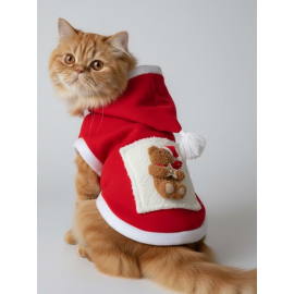 Boo BOO Teddy Premium Kırmızı Polar Kedi Kıyafeti | Kapüşonlu Noel Kedi Sweatshirt