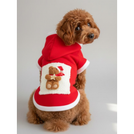 Boo Boo Teddy Yılbaşı Köpek Kıyafeti Premium Kırmızı Polar | Kapüşonlu Noel Köpek Kostümü | Küçük Irklar İçin