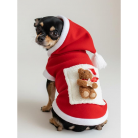 Boo Boo Teddy Yılbaşı Köpek Kıyafeti Premium Kırmızı Polar | Kapüşonlu Noel Köpek Kostümü | Küçük Irklar İçin