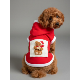 Boo Boo Teddy Yılbaşı Köpek Kıyafeti Premium Kırmızı Polar | Kapüşonlu Noel Köpek Kostümü | Küçük Irklar İçin
