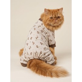 Breeds & Friends Penye Kedi Tulumu | Çok Irklı Desenli Kedi Pijaması