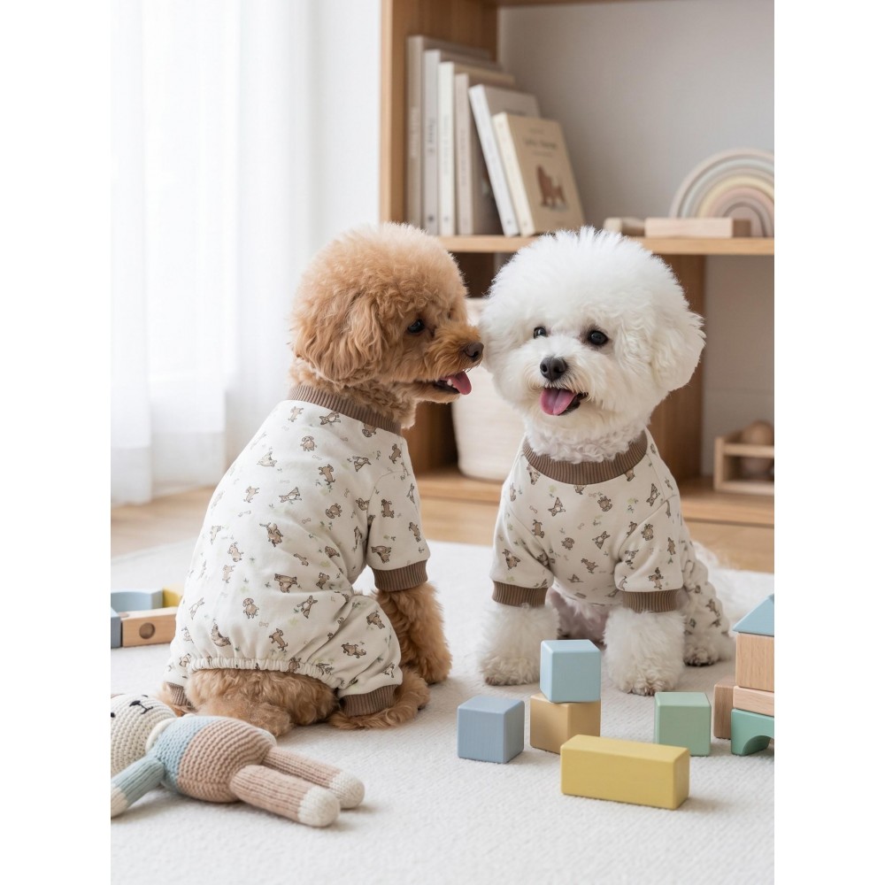 Breeds & Friends Penye Köpek Tulumu |  Desenli Köpek Pijaması | Küçük Irklar İçin