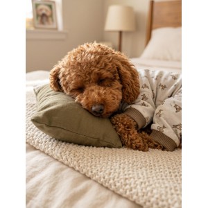 Breeds & Friends Uyku Takımı | Desenli Pamuklu Penye Köpek Tulumu ve Mini Yastık | Küçük Irklar İçin | Tüy Dökülmesini Azaltır