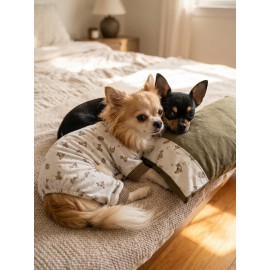 Breeds & Friends Uyku Takımı | Desenli Pamuklu Penye Köpek Tulumu ve Mini Yastık | Küçük Irklar İçin | Tüy Dökülmesini Azaltır