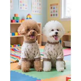 Breeds & Friends Uyku Takımı | Desenli Pamuklu Penye Köpek Tulumu ve Mini Yastık | Küçük Irklar İçin | Tüy Dökülmesini Azaltır