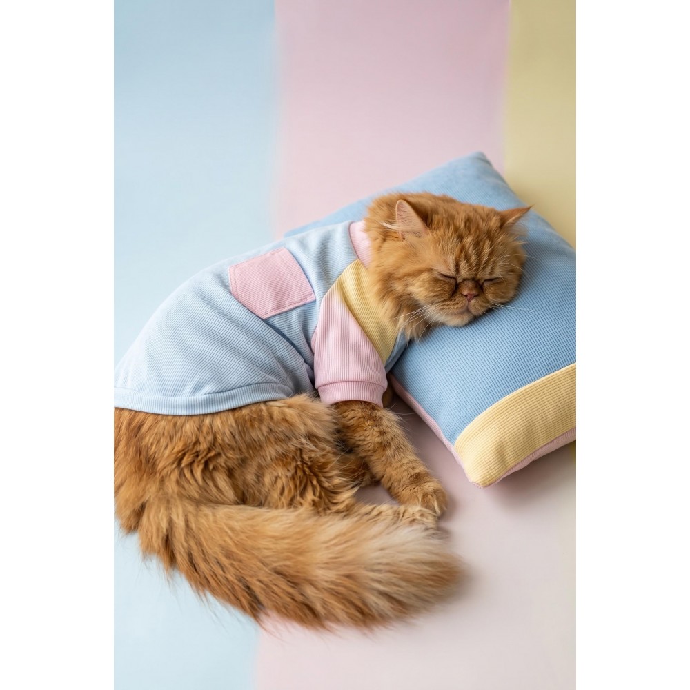 Bubbles Pastel Kedi Uyku Takımı | Mini Yastıklı Şeker Renkli Yazlık Kedi Pijama Seti