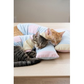 Bubbles Pastel Kedi Uyku Takımı | Mini Yastıklı Şeker Renkli Yazlık Kedi Pijama Seti