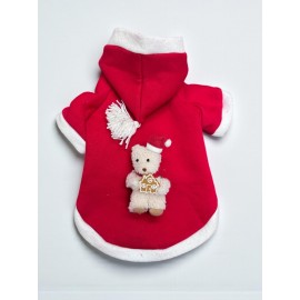 Snow Bear Kırmızı Xmas Köpek Kıyafeti | Kapüşonlu Polar Noel Sweatshirt | Küçük Irklar İçin