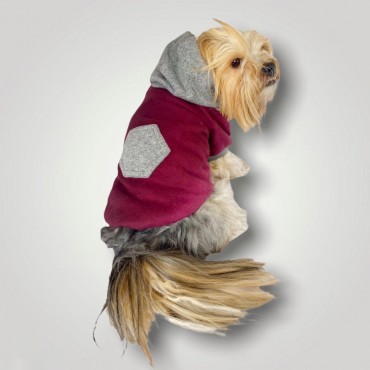 Burgundy Gray Kapşonlu Sweatshirt Köpek Kıyafeti