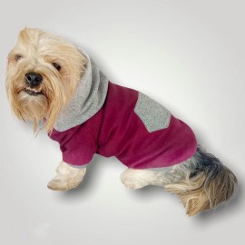 Burgundy Gray Kapşonlu Sweatshirt Köpek Kıyafeti 