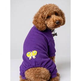 Butterfly Violet Köpek Tulumu | Mor Renk 3D Yumuşak Kelebek Aksesuarlı Penye Köpek Kıyafeti