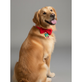 Candy Xmas Yılbaşı Köpek Papyon Tasması | Kırmızı Fiyonk Boyun Aksesuarı | Noel Temalı Köpek Süsü | Orta ve Büyük Irklar İçin