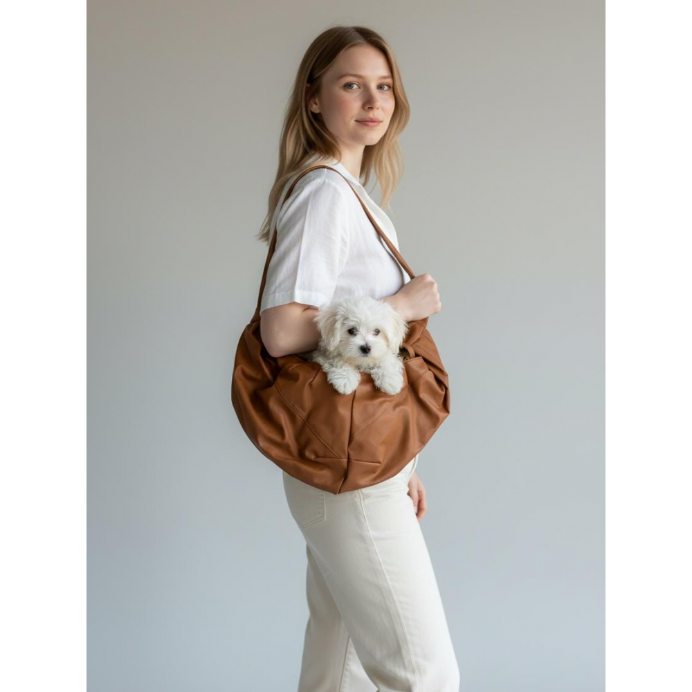 Su Geçirmez Suni Deri Köpek Taşıma Çantası – Emniyet Kemerli