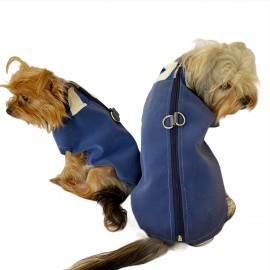 Mavi Chamois Kaban Mont, Köpekler için Güderi Görünümlü Ceket 
