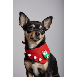 Christmas Squirrel Yılbaşı Köpek Bandanası | Ponponlu Kırmızı Noel Boyun Aksesuarı | Sevimli Sincap Figürlü Köpek Süsü | Küçük Irklar İçin