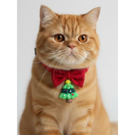 Christmas Tree Yılbaşı Kedi Papyon Tasması | Kırmızı Fiyonk Boyun Aksesuarı | Noel Temalı Kedi Süsü