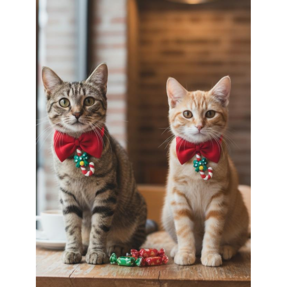 Christmas Candy Yılbaşı Kedi Papyon Tasması | Kırmızı Fiyonk Boyun Aksesuarı | Noel Temalı Kedi Süsü