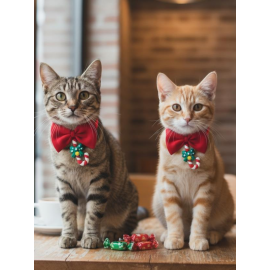 Christmas Candy Yılbaşı Kedi Papyon Tasması | Kırmızı Fiyonk Boyun Aksesuarı | Noel Temalı Kedi Süsü