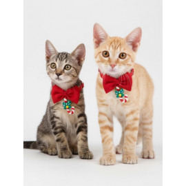 Christmas Candy Yılbaşı Kedi Papyon Tasması | Kırmızı Fiyonk Boyun Aksesuarı | Noel Temalı Kedi Süsü