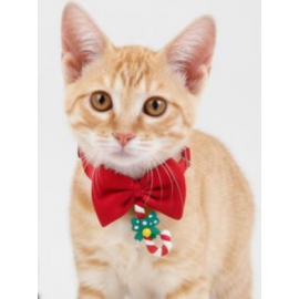 Christmas Candy Yılbaşı Kedi Papyon Tasması | Kırmızı Fiyonk Boyun Aksesuarı | Noel Temalı Kedi Süsü
