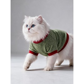 Çilek Tadında Kedi Sweatshirt Yeşil Kırmızı Sıcak Tutan Yumuşak Kedi Kıyafeti