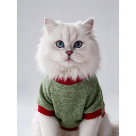Çilek Tadında Kedi Sweatshirt Yeşil Kırmızı Sıcak Tutan Yumuşak Kedi Kıyafeti