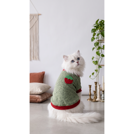 Çilek Tadında Kedi Sweatshirt Yeşil Kırmızı Sıcak Tutan Yumuşak Kedi Kıyafeti