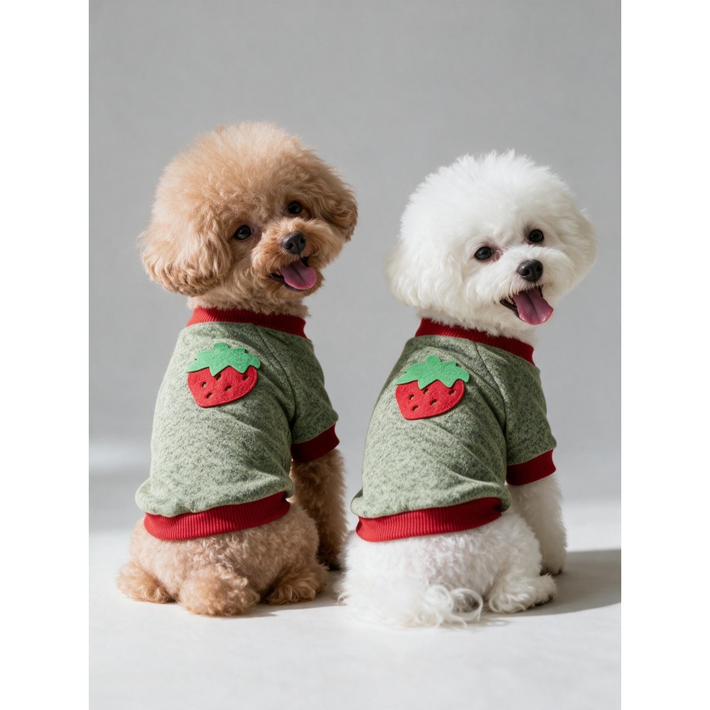 Çilek Tadında Köpek Sweatshirt – Kırmızı Yeşil - Sıcacık
