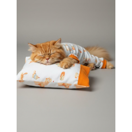 Cozy Meow Penye Kedi Tulum Yastık Uyku Takımı | Tüy Dökülmesini Azaltmaya Yardımcı | Yumuşak & Rahat Kedi Kıyafeti